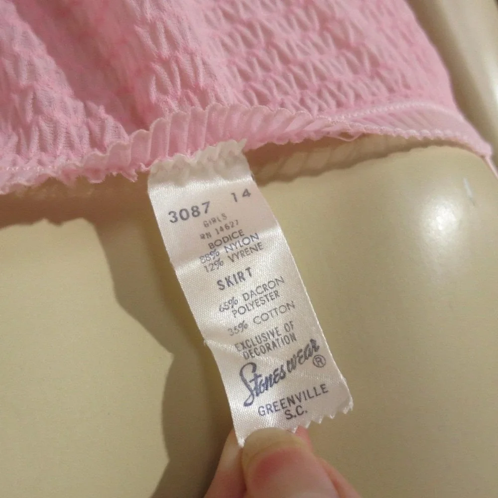 Vintage 70s Pink Slip Dress XS Shirred Bodice Pleated Hem Balletcore Dress - Picture 8 of 8
